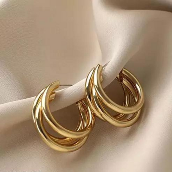 AVR JEWELS Korean Gold Plated Shiny Triple Hoop Earrings