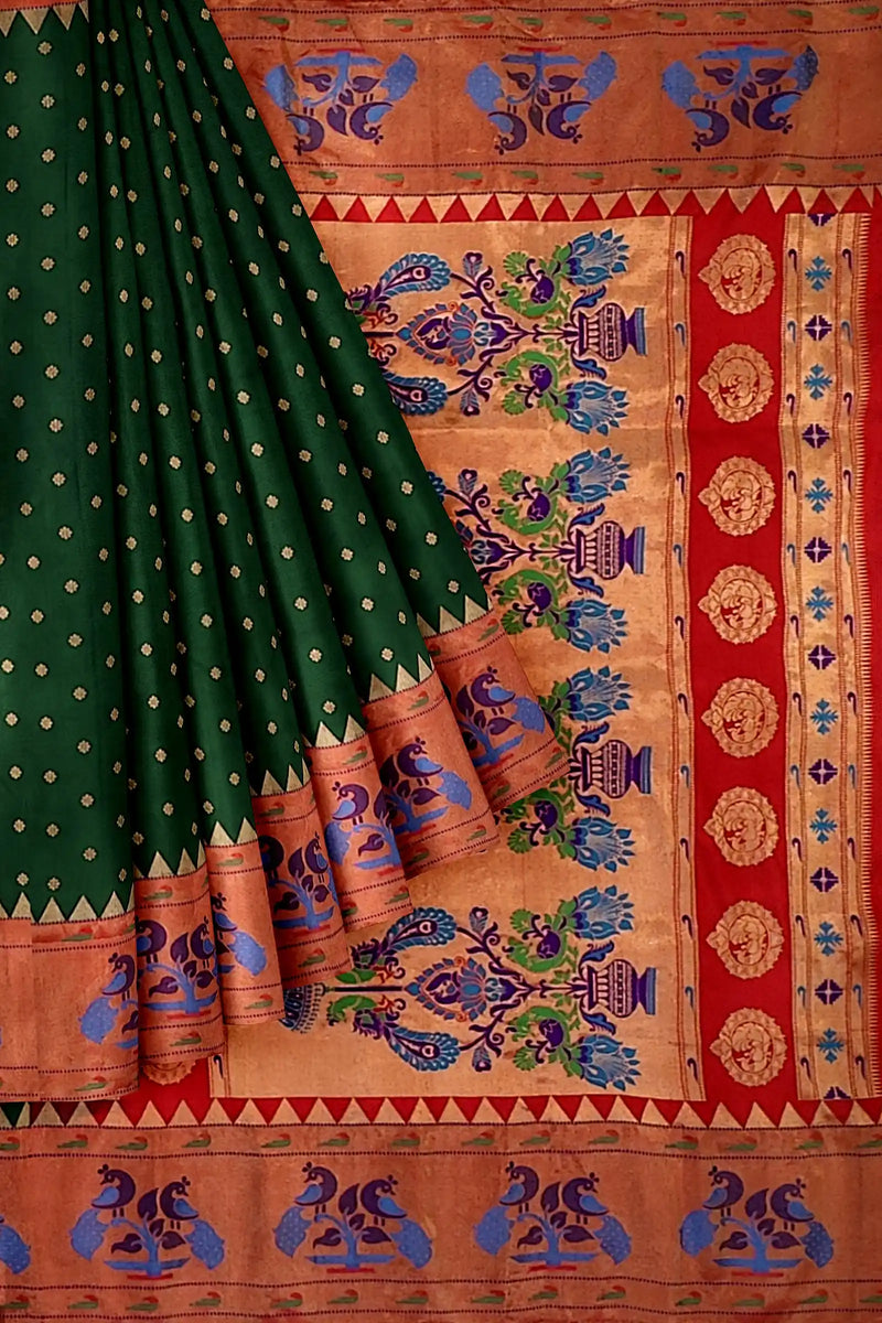 Kadiyal Paithani Saree in Teal Blue Colour and Beautiful Peacock Motifs